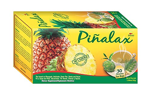 PINALAX Pineapple Piña 100% Natural Blend Detox-Tea promotes digestion | Artichoke, Green Tea, Stevia, Yacon, Senna, Horsetail, and Fennel | 30 Tea Bags