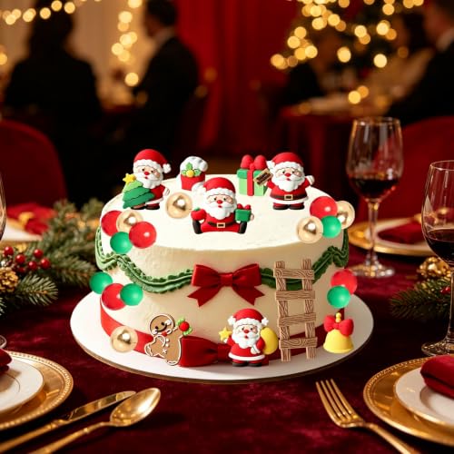 24pcs Christmas Cake Topper Set with Santa Gingerbread Bell & Balls