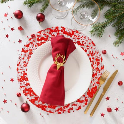 Red Disposable Placemats 13 Inch Glitter Metallic Mesh Round Table Mats for Dining & Events