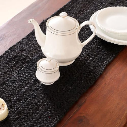 Handwoven Braided Jute Table Runner Reversible - Black 13x108 Inches