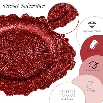 50 Pack Red 13-Inch Reef Charger Plates Bulk - Elegant Table Decor