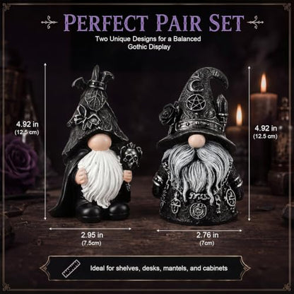 Gothic Gnome Statues Set - Halloween Witch and Bat Figurines for Dark Decor