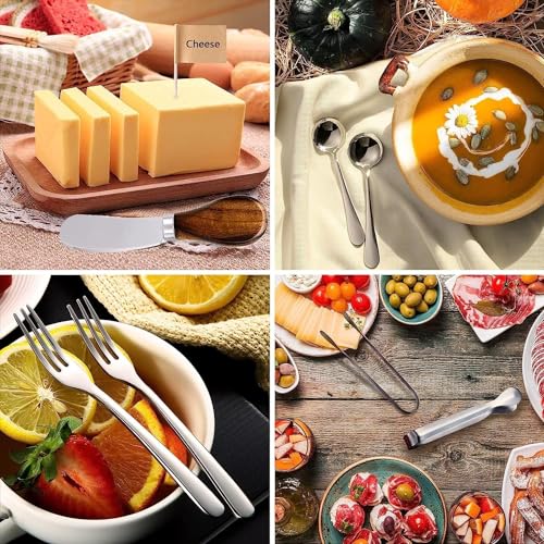 Silver Wooden Handle Charcuterie Accessories Set - Cheese Spreaders & Mini Serving Utensils