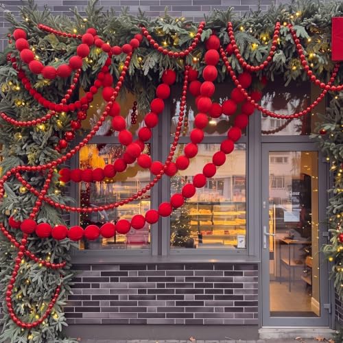 Giant Red Velvet Christmas Ball Garland Set - 3 Pcs 19.68ft with Tassels, Modern Style