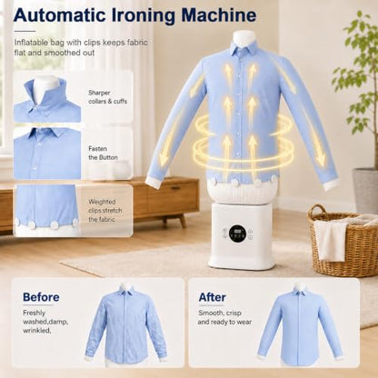 Automatic Clothes Dryer and Wrinkle Remover for Shirts & Pants - Portable Hands-Free Inflatable Garment Steamer