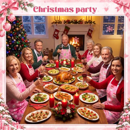 Christmas Apron Bulk Pack for Adults - Cute Pink Style, 12 Pieces