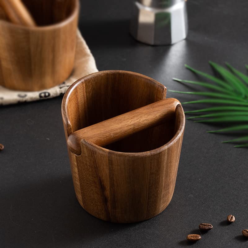 Ytnjzl 5 inch Coffee Knock Box espresso knock box,Wood Bin for Espresso Machine Coffee Grounds Acacia wood Knock Box Suitable for coffee bar decoration-coffee bar accessories