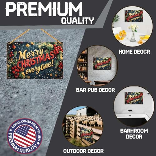 Christmas Sign - 12x8 Inch Metal Wall Decor for Home, Kitchen, Bar, Pub - Merry Christmas Everyone