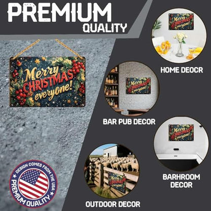 Christmas Sign - 12x8 Inch Metal Wall Decor for Home, Kitchen, Bar, Pub - Merry Christmas Everyone