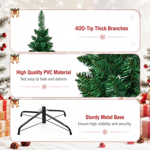 7FT Slim Pencil Artificial Christmas Tree - Unlit, PVC, Metal Stand