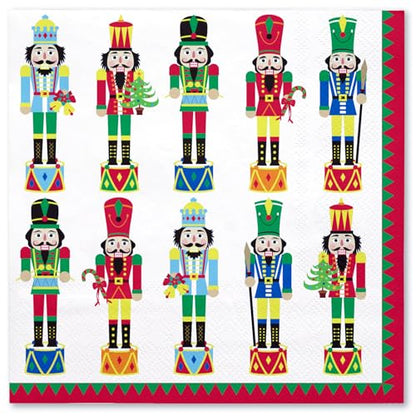 Green Nutcracker Christmas Paper Napkins - 50 Pack, 3-Ply, 5x5 Inches