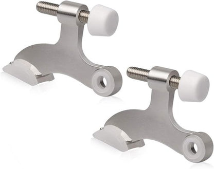 Brushed Satin Nickel Hinge Pin Door Stopper - Adjustable Heavy-Duty Design with White Rubber Bumper Tips | 2 Pack