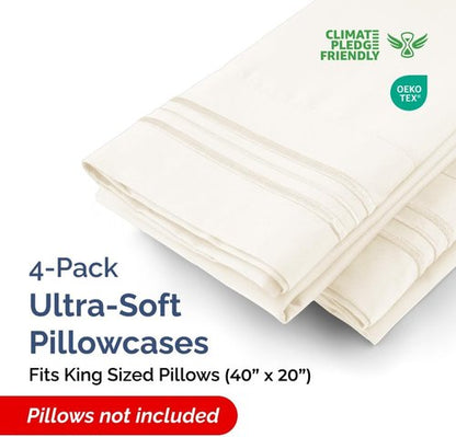 King Pillow Cases Set of 4 - Ultra Soft Hotel Quality Covers | Cozy, Wrinkle-Free & Fade Resistant - Off White