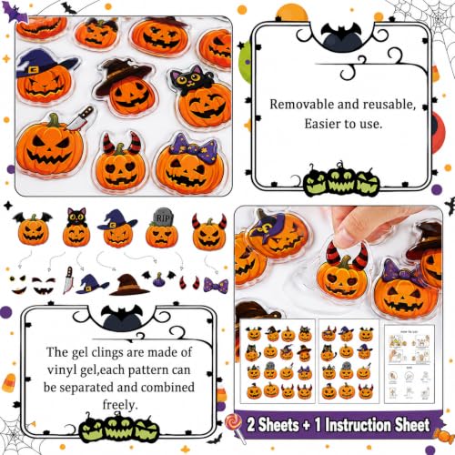 Halloween Gel Window Clings Assorted Evil Pumpkin Decorations - 32 Pieces