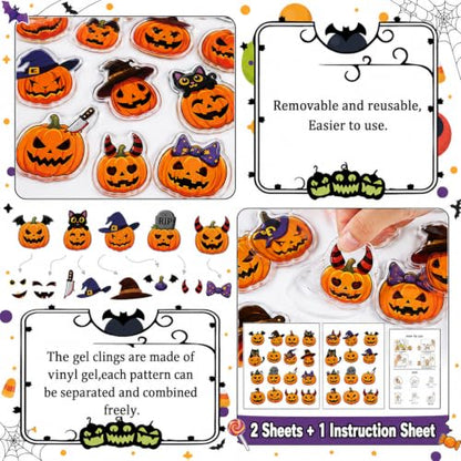 Halloween Gel Window Clings Assorted Evil Pumpkin Decorations - 32 Pieces