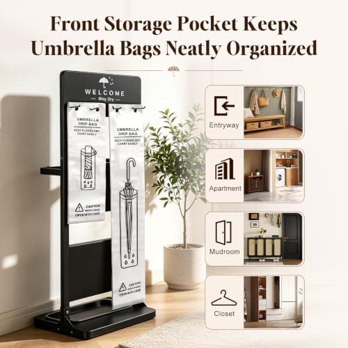 Large Wet Umbrella Stand with Bag Holder and Drip Tray - Entryway Organizer