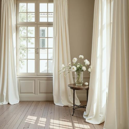 Cream Beige Velvet Curtains 52x96 Inches - Pack of 2 - Room Darkening & Thermal Insulated Drapes for Living Room & Bedroom