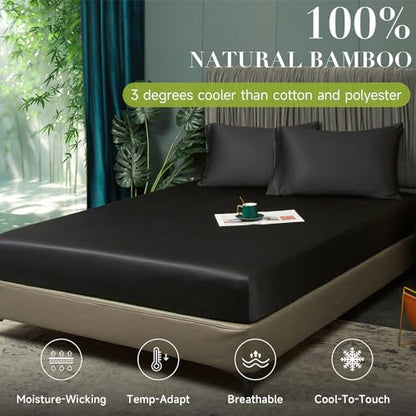 Black King Cooling Fitted Sheet - 100% Bamboo Rayon, Deep Pocket