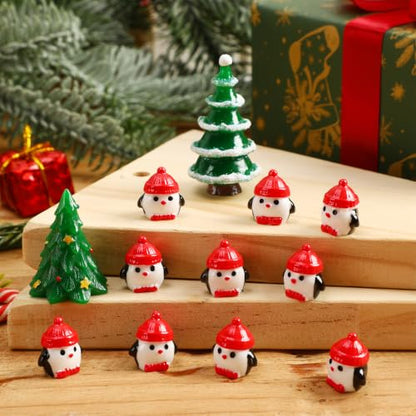 Christmas Hat Mini Resin Penguins Figures Set - 60 Pieces Holiday Decor
