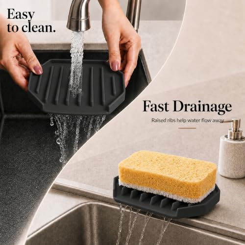 Black Silicone Soap Dish Holder for Shower - 2 Pack Large Drainage