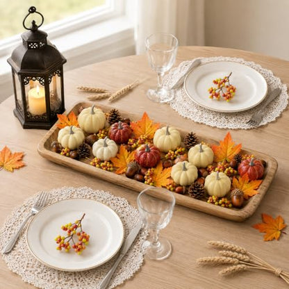 LEBERY Cream Mini Artificial Pumpkin Fall Set with Harvest Decorations
