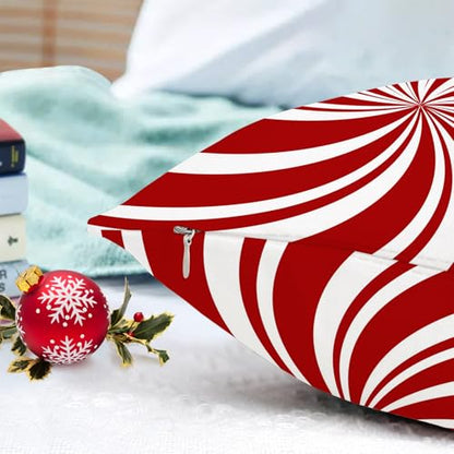 20x20 Inch Christmas Pillow Cover - Red Swirl Candy Cane Double Design