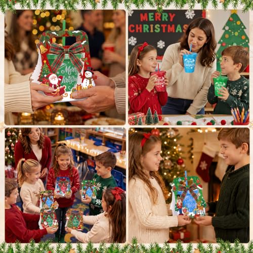 Christmas Plastic Tumblers 16oz Bulk Set with Gift Boxes & Ribbons - 24 Pack