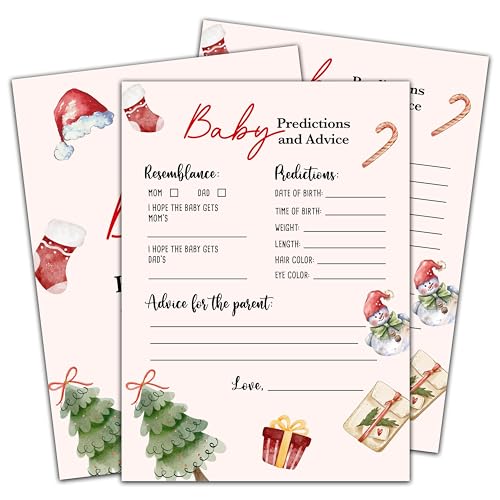 Christmas Baby Shower Game - 30 Double-Sided Baby Prediction & Advice Cards - Winter Gender Neutral Party Supplies - Cartoon Xmas Variation