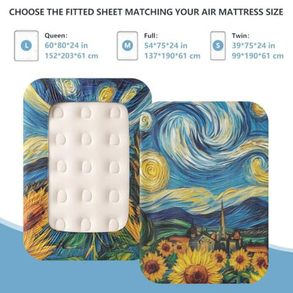 Starry Sunflowers Twin Air Mattress Sheet with Pump Cover 39x75x24in