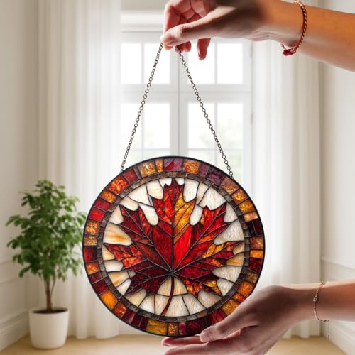 Autumn Maple Leaf Stained Glass & Acrylic Sun Catcher for Fall Windows