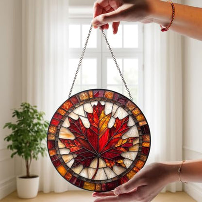 Autumn Maple Leaf Stained Glass & Acrylic Sun Catcher for Fall Windows
