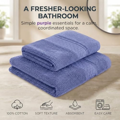 Purple Cotton Hand Towel Set 2 Pieces Soft Absorbent Quick Dry