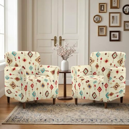 Southwest Aztec Beige Non Slip Armchair Slipcover with Elastic Bottom - Modern Sofa Chair Cover