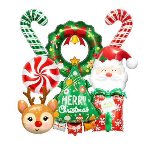 8Pcs Christmas Foil Balloons Set Reindeer Tree Santa Gift Wreath Candy Canes Indoor Holiday Decor
