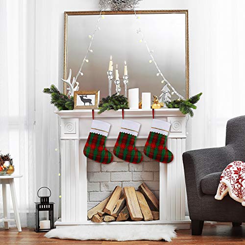 Christmas Stockings Set with Red and Green Plaid Pattern - 12 Pack Holiday Decor