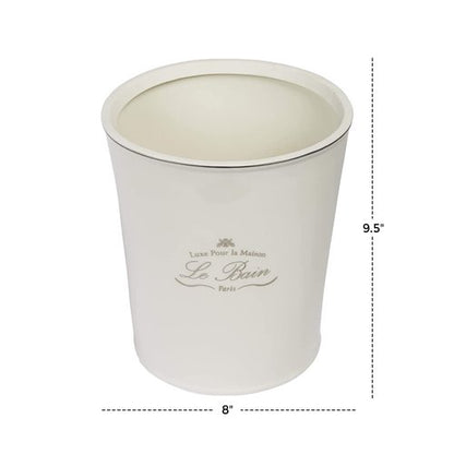 Ben&Jonah Le Bain Paris Collection Heavy Porcelain Waste Basket (9.5" H x 8" Top Diameter, 7" Bottom Diameter)