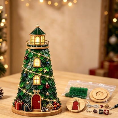 Lighted Christmas Lighthouse DIY Craft Kit Coastal Sea Glass Style