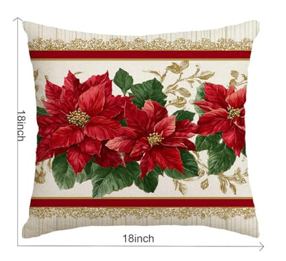 Poinsettia Red Flower Throw Pillow Cover - 18x18 Inch Christmas Decor with Hidden Zipper - Pack of 1