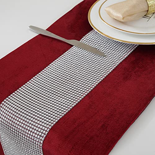 Red Sequin Rhinestone Table Runner with Tassels - Luxurious 13 x 82 Inch Decor