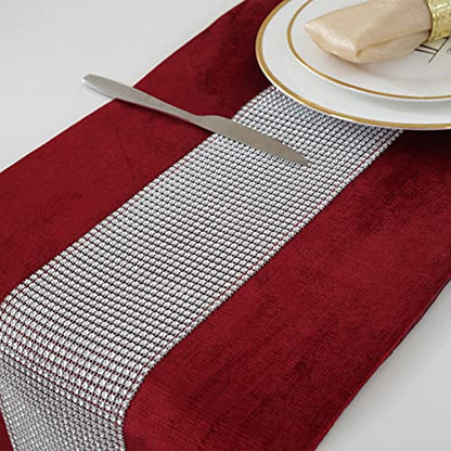 Red Sequin Rhinestone Table Runner with Tassels - Luxurious 13 x 82 Inch Decor