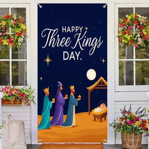 Nativity Three Kings Door Cover 35x71 Inch Holiday Decor - Wise Men Scene
