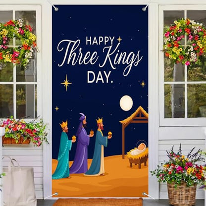 Nativity Three Kings Door Cover 35x71 Inch Holiday Decor - Wise Men Scene