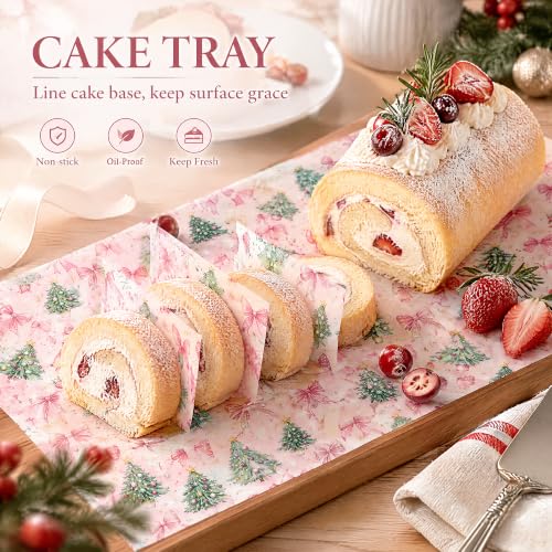 Pink Christmas Wax Paper Sheets for Food & Gift Wrapping, 150 Pack