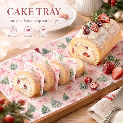 Pink Christmas Wax Paper Sheets for Food & Gift Wrapping, 150 Pack