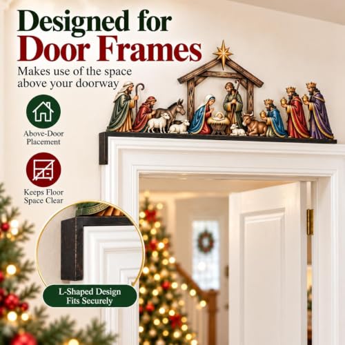12in Nativity Scene Door Topper Christmas Front Door Frame Decor - Holy Night Display