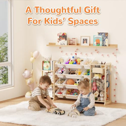 Rectangular Toy Storage Organizer with 12 Bins and Stuffed Animal Space - W-58"