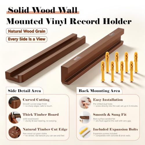 Vinyl Record Wall Mount Shelves - 12.6 Inch Pine Display Shelves for Records & Decor