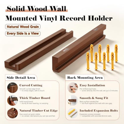 Vinyl Record Wall Mount Shelves - 12.6 Inch Pine Display Shelves for Records & Decor