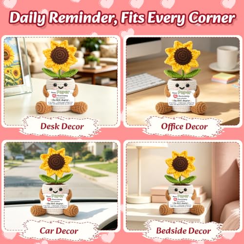 First Anniversary Gift for Her Sunflower Crochet Card - 1st Paper Wedding Keepsake