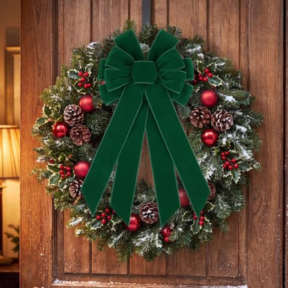 Hunter Green Velvet Christmas Bows for Wreaths & Decor - 2 Pack